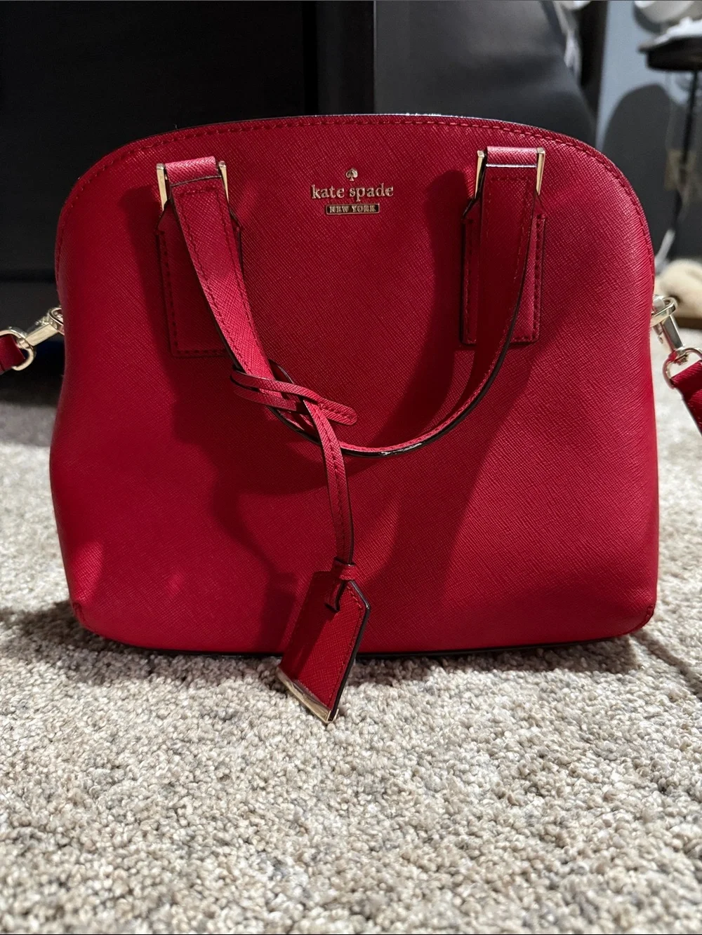 kate spade red dome satchel with gold hardware